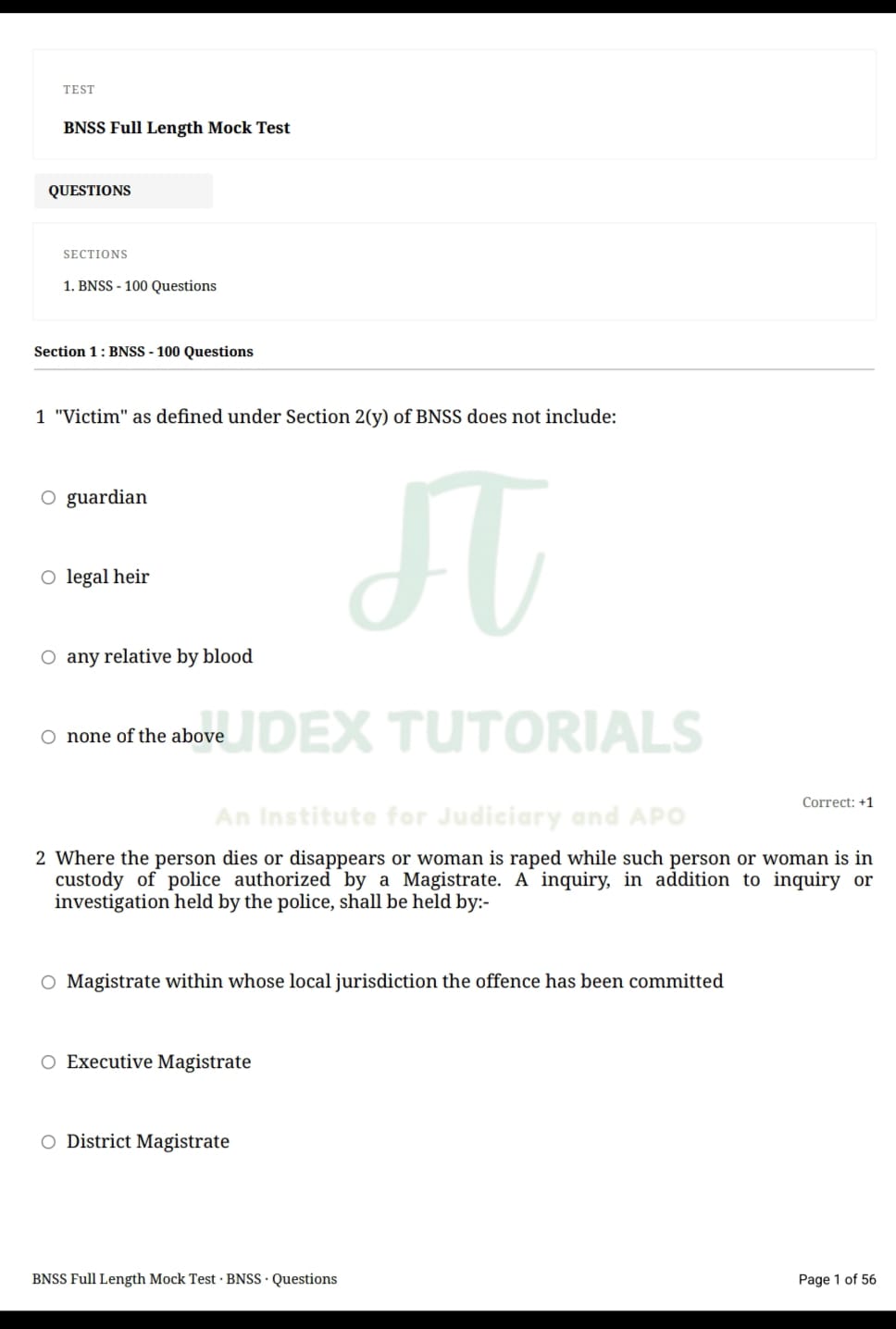 BNSS FULL LENGTH MOCK TEST - JUDEX TUTORIALS